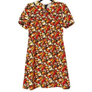 Karen Walker Hi There Orange & Red Tulip Print Peter Pan Collar Retro Dress 6